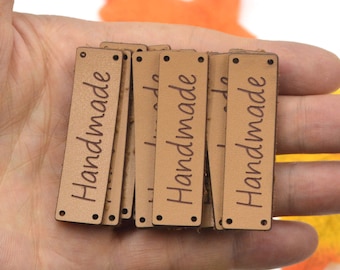 20stk Weizen Handmade Motiv Kunstleder Label Tags für handgemachte Artikel 48 x 13 mm | Bastelbedarf DIY