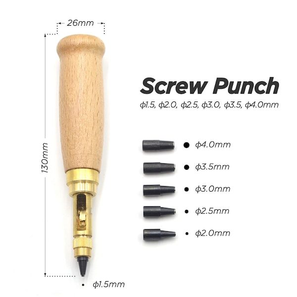 1 jeu d'outils de poinçonnage japonais pour bracelet de montre en cuir φ1,5 mm, 2,0, 2,5, 3,0, 3,5, 4,0 mm | Fournitures créatives DIY