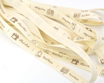 5 meters Cotton Assorted "Handmade" Typeface Label Gift Wrapping Ribbon for Handmade Items Sewing Accessories 15mm No.3 | Craft Supplies DIY