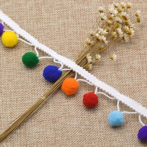 Pom-pom Trim Pompom Fringe Ribbon for Throw Pillow, Curtain, Tablecloths, Craft Supplies Accessories 15mm | Craft Supplies DIY