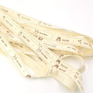 5m Beige Cotton Assorted &quot;Handmade&quot; Typeface Label Gift Wrapping Ribbon for Handmade Items Sewing Accessories 15mm No.2 | Craft Supplies DIY