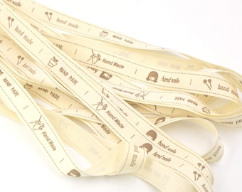 5m Beige Cotton Assorted "Handmade" Typeface Label Gift Wrapping Ribbon for Handmade Items Sewing Accessories 15mm No.2 | Craft Supplies DIY