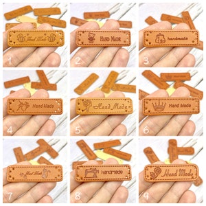 Brown "Hand Made" PU Labels for Handmade Items Artificial PU Leather Tags Width 15mm | Craft Supplies DIY
