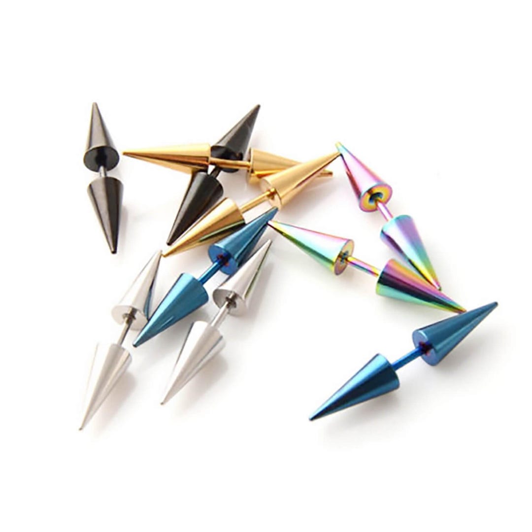 1 Pair Men's Women's Earrings Punk Rivets Titanium Stainless Steel Ear ...