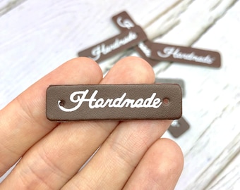 Coffee "Handmade" PU Labels for Handmade Items Artificial PU Leather Tags 41.5x11mm | Craft Supplies DIY