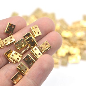 20 sets Brass Miniature Hinges Small Box Cabinet Hinges Folding Butt Hinges 8x10mm ( 80pcs Nails ) | Craft Supplies DIY