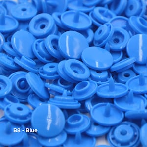 Glossy KAM Plastic Snap Fasteners Press Studs Snaps Buttons for Clothes ( T5, Cap 12.4mm, Socket / Stud 10.5mm ) | Craft Supplies DIY B8 - Blue