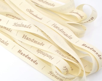 5 meters Cotton Assorted "Handmade" Typeface Label Gift Wrapping Ribbon for Handmade Items Sewing Accessories 15mm No.1 | Craft Supplies DIY