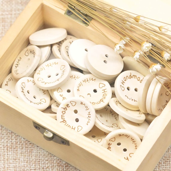 30pcs Natural Color handmade With Love Engraved Wooden Buttons Sewing 2  Holes for Crochet 15mm 20mm 25mm Craft Supplies DIY 