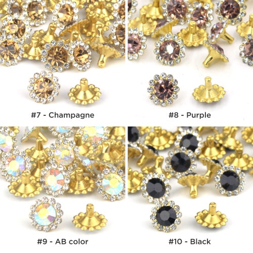 Rhinestone Rivets 100ct 4mm 6mm 8mm Silver Gold and Rose Etsy