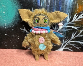 OOAK handmade mohair goblin doll, Annabelle the Mushroom Forest Spirit (imp/fairy/elf/creature/monster/cute/whimsical/unique/collectable)