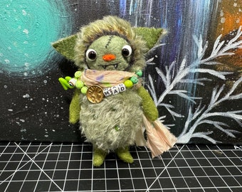 OOAK handmade mohair goblin doll, Goober the Mad (imp/fairy/elf/creature/monster/cute/whimsical/unique/collectable)