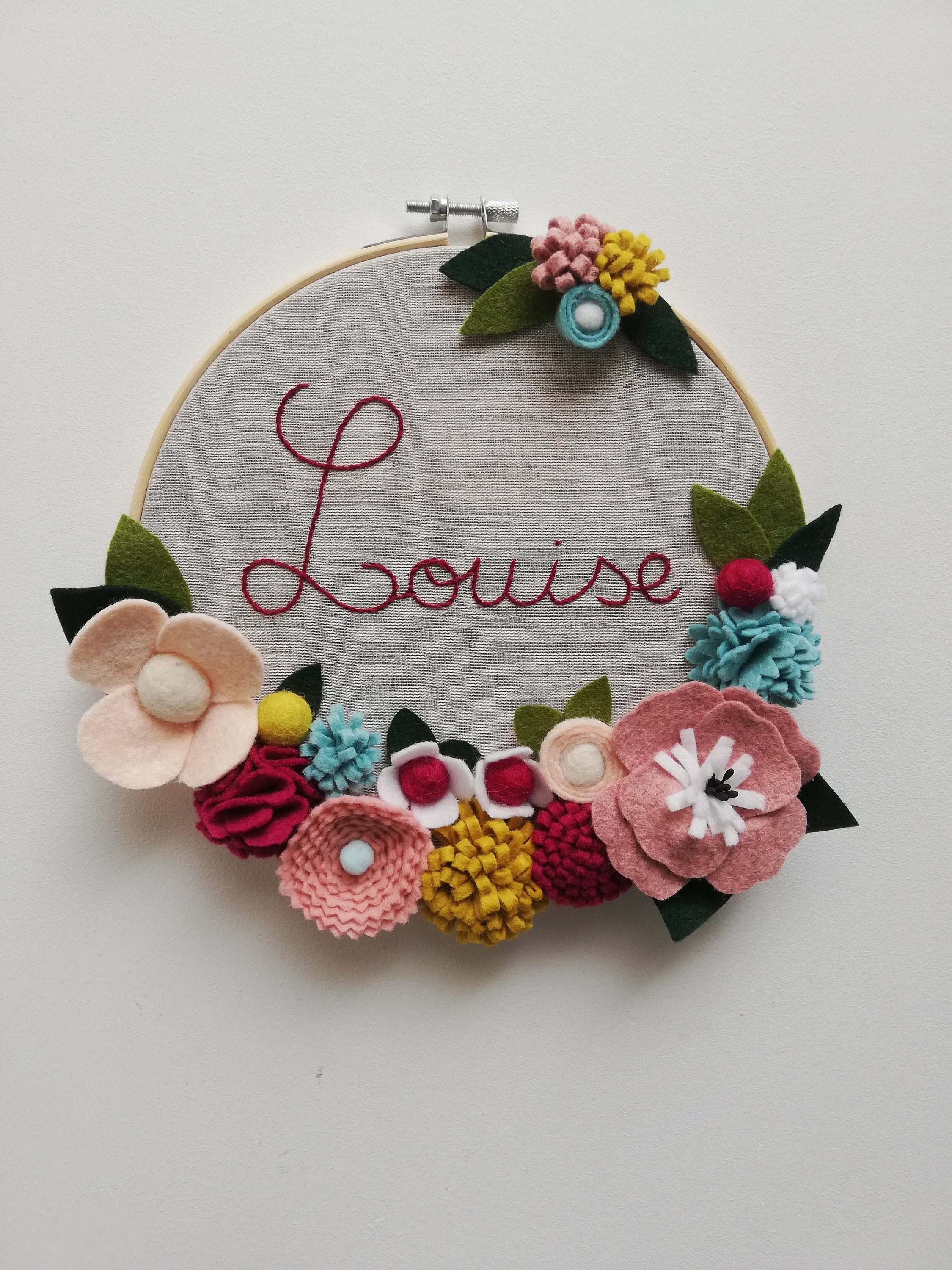 Couronne de Fleurs Feutrine Prénom Broderie Personalisable