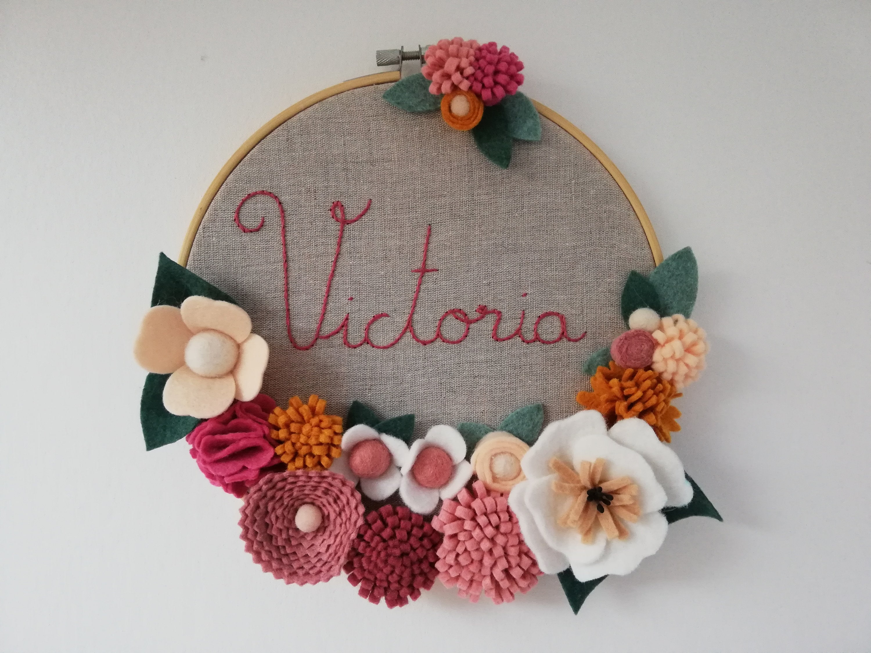 Couronne de Fleurs Feutrine Prénom Broderie Personalisable