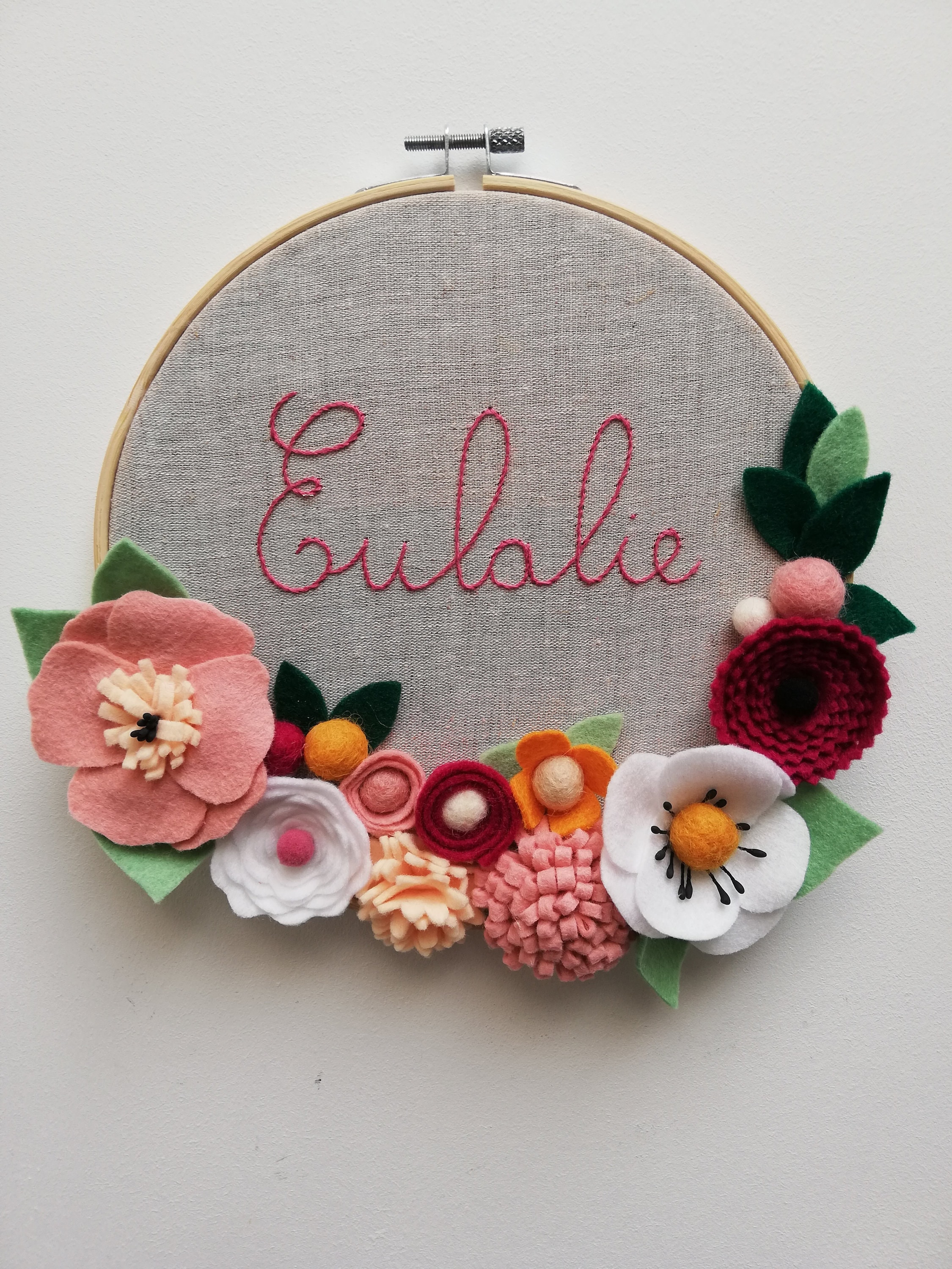 Couronne de Fleurs Feutrine Prénom Broderie Personalisable
