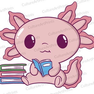 Niedliches Axolotl lesen SVG, Cartoon Lächeln PNG, Aufkleber Cricut, niedliche Tiere, neues Baby, Clipart beliebte Dateien, Geschenk für sie, Axolotl Muster