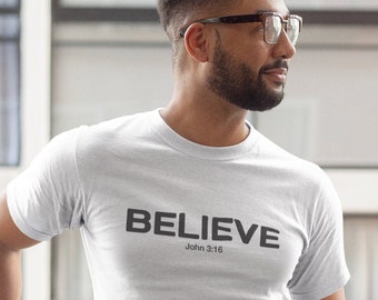 Christian Apparel, BELIEVE T Shirt, Green T Shirt Men, Mens T Shirts, Jesus Shirts, Christian T Shirt Men, Religion T Shirt, Shirt, Tees