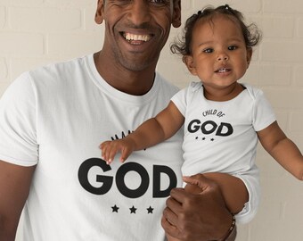 Fathers Day T shirt and Baby Bodysuit, Christian Apparel, OF GOD Combo, Father and Baby, T Shirt Men, Christian White T Shirt