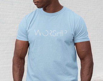 Christian Apparel, WORSHIP T Shirt, Blue T Shirt Men, Mens T Shirts, Jesus Shirts, Christian T Shirt Men, Religion T Shirt, Faith T shirt