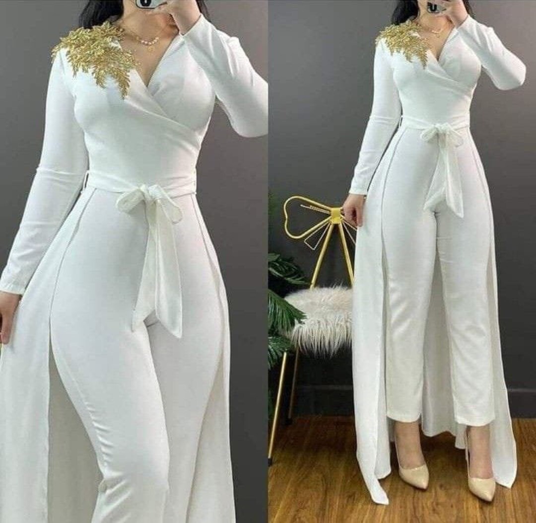 White Jumpsuit Style Civil Wedding Jumpsuit Reception Dress Etsy