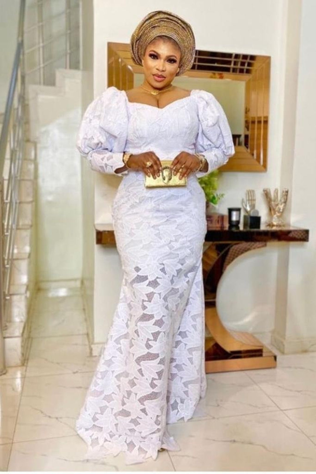 White Lace Gownafrican Wedding Dressfloor Length Etsy