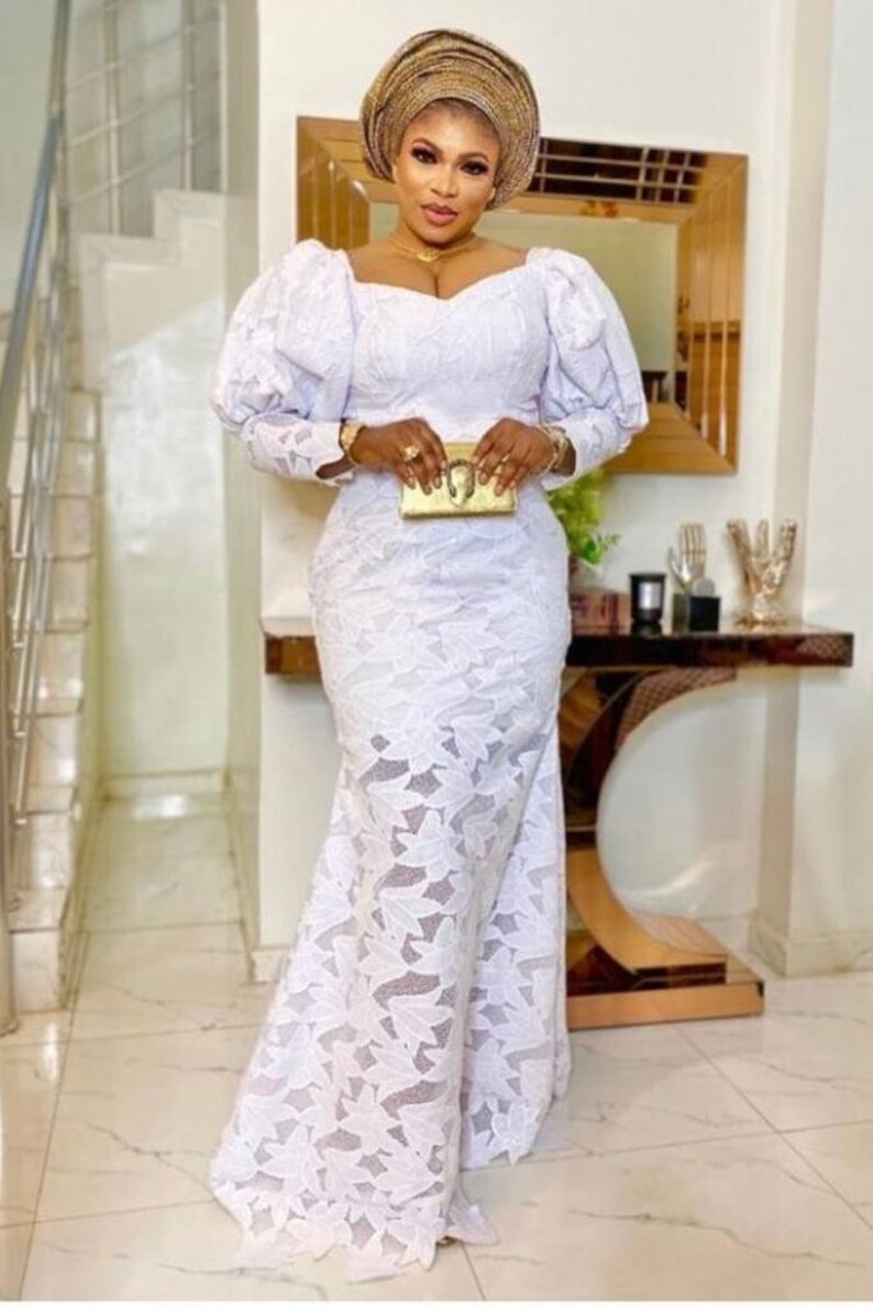 White Lace Gownafrican Wedding Dressfloor Length - Etsy
