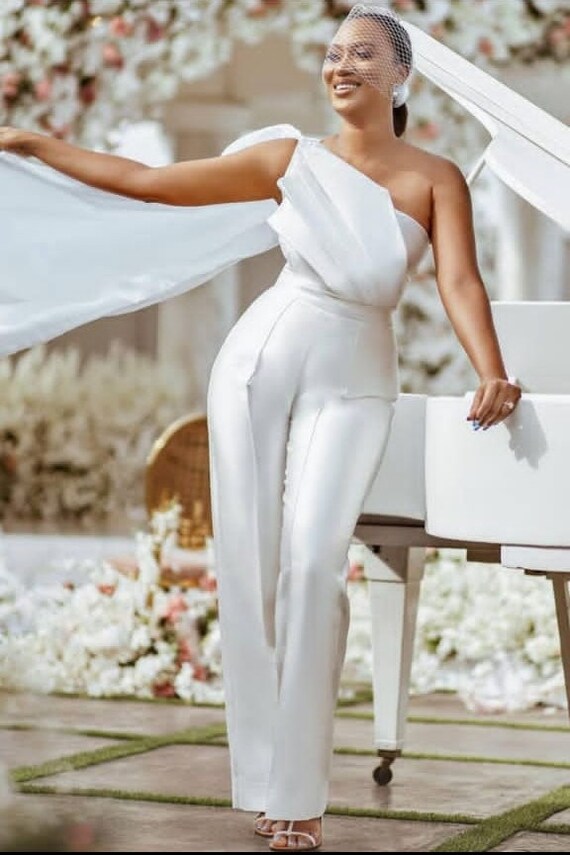 Long White Jumpsuit African Wedding Reception Outfit - Etsy