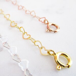 Heart extension chain 10 cm for bracelet, anklet or necklace made of 925 sterling silver yellow gold plated | Rose gold plated