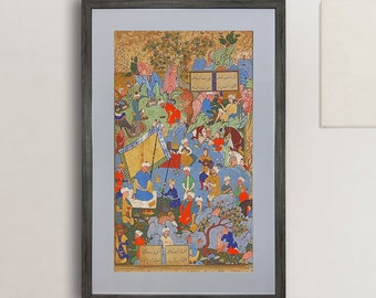 Miniature Persane Qajar - Peinture à La Gouache Main, Femme Musicienne, 15x28 Cm