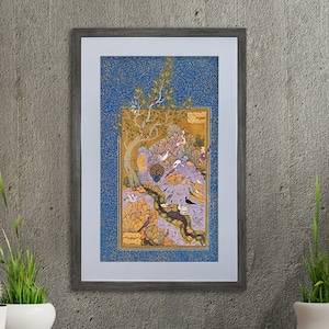 The Concourse of the Birds painting by Habiballah of Sava Persian miniature with frame and range of color options, Persian painting