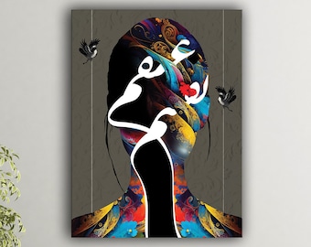 Persian Woman Canvas Print, Arabic Calligraphy Art, Gallery Wrapped