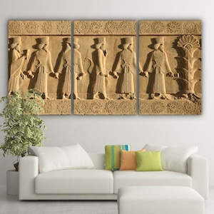 Reliëf in Apadana Palace canvas print muurkunst met meerdere panelen, Persepolis-architecturen, Takht-e Jamshid, extra grote Perzische canvas muurkunst