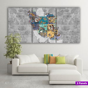 Shahnameh miniatures in Iran's map and Persian cuneiform, multi panel canvas print wall art, Persian miniature art, Persian home decor