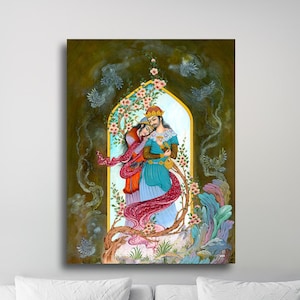 Layla and Majnun, Persian miniature painting print painted by feet | Persian painting | Persian gift | Persian painting | Persian miniature