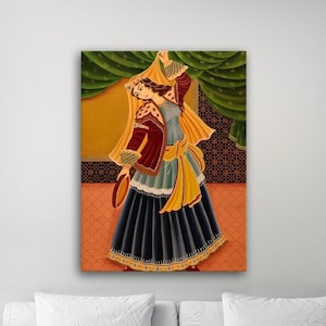 Persian girl playing the tambourine, Iran, Qajar dynasty wall art | Persian painting | Persian gift | Persian painting | Persian miniature