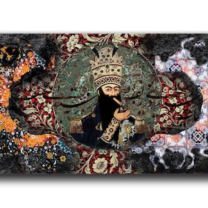 Persian wall art of Fath-Ali Shah Qajar and Saadi Shirazi poem | Persian art | Persian canvas Art | Persian gift | Persian ancient art |Iran