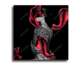 Girl in Red Scarf Canvas Art | Persian Inspired Wall Decor