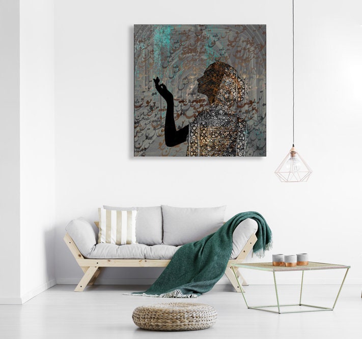 A prayer for love | Girl with Persian Pattern|Persian Wall Art Canvas Art|Persian Home Decor|Persian Art|Arabic calligraphy|Eastern art