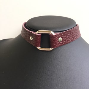 Genuine Soft Leather Choker /Burgundy leather, square ring choker/ Handmade choker