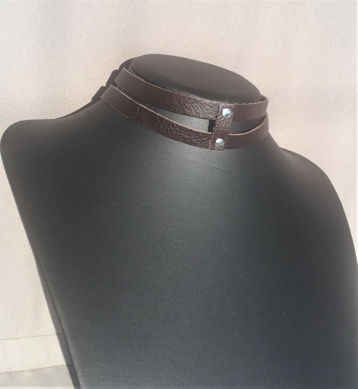 Genuine Black Leather Choker / Two Straps With Rivets / 1 Cm - Etsy