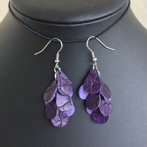 Orecchini a goccia in pelle Chandelier/Orecchini leggeri/Lacrime a strati realizzate a mano/vera pelle stampata serpente viola