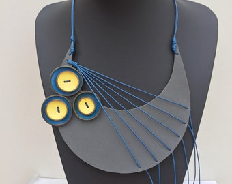Dainty Leather Necklace / Asymetric Extravagant Necklace / Handmade Bib Necklace