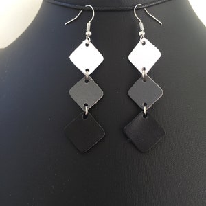 Drop small sqares earrings/ Super Lightweight Leather Earrings/ white, grey and black leather squares