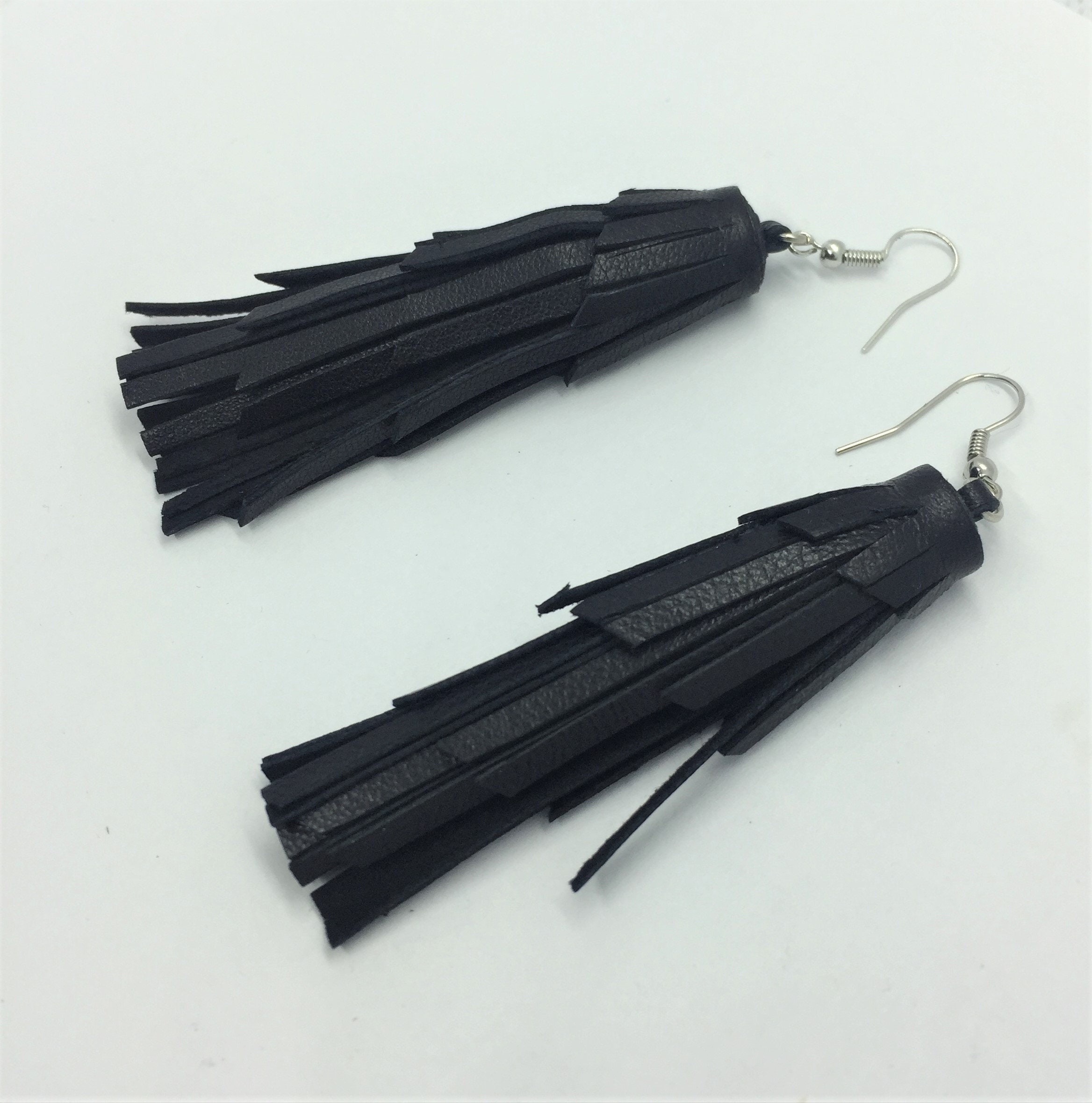 Genuine Leather Tassel Earrings /long Dangling Fringe Earrings ...