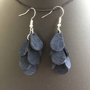 Chandelier suede leather teardrop earrings/Lightweight Earrings / Handcrafted layered teardrops/midnight blue suede real leather