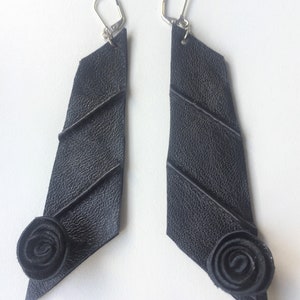 Beautiful Genuine Leather &quot;Rose&quot; Earrings / Handmade leather geometric dangling earrings