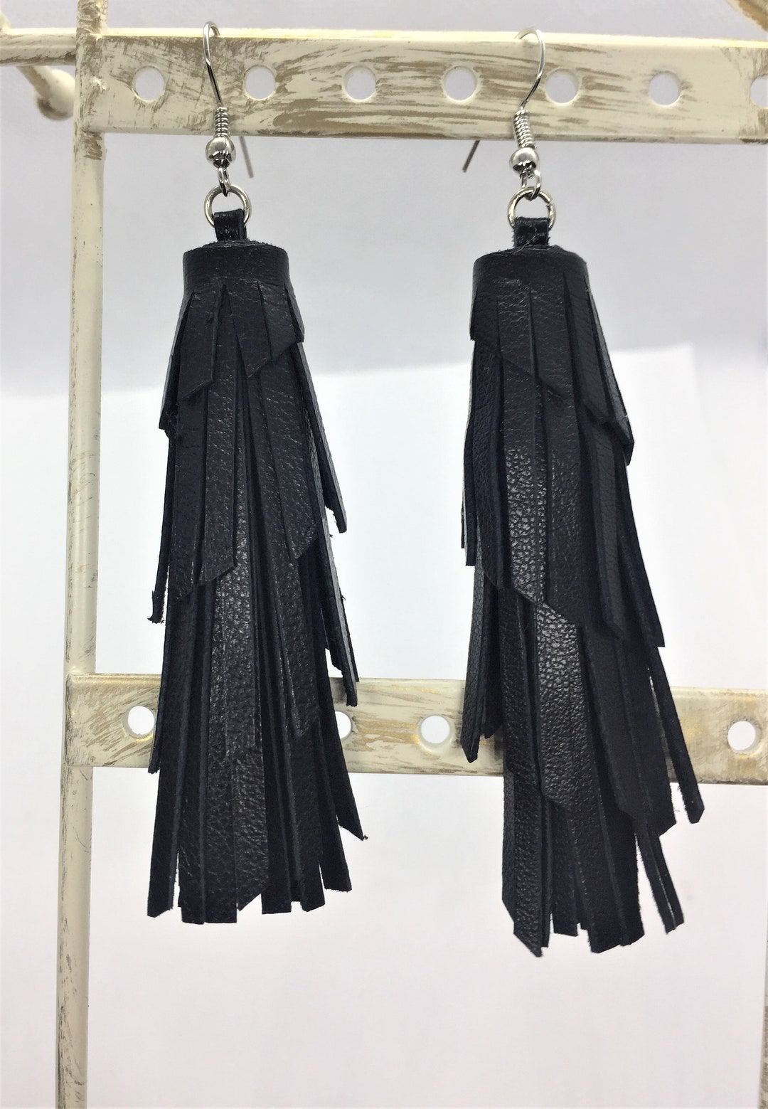 Genuine Leather Tassel Earrings /long Dangling Fringe Earrings ...