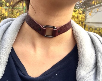 Genuine Leather Choker /brown Soft Leather Square Ring