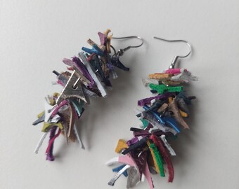 Chandelier leather "Zero waste" earrings/ Lightweight earrings/ Colorful real leather small cutouts/ handcrafted dangle earrings