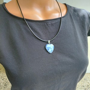 Leather cord pendant necklace with Sodalite heart stone